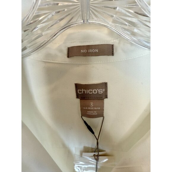 Chico's No-Iron White Black Contrast Trim Hi-Low Tunic Top - Size 3 XL - Picture 6 of 12